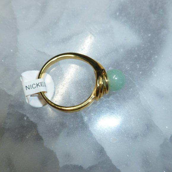 18k Yellow Gold EP Green Aventurine Dolphin Ore Ring - Picture 6 of 10